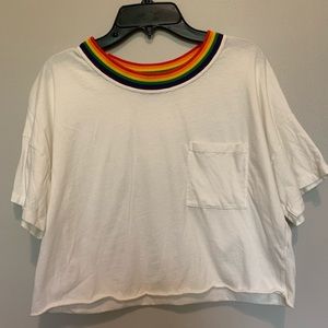 White and Rainbow Abercrombie & Fitch Crop Top